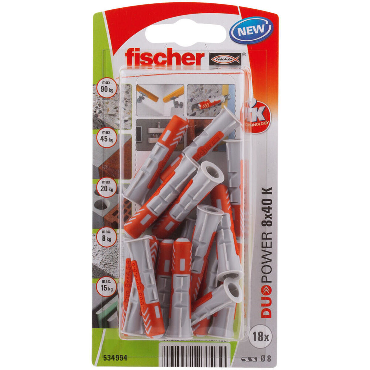 Tacos Fischer DuoPower 534994 8 x 40 mm Nylon (18 Unidades)