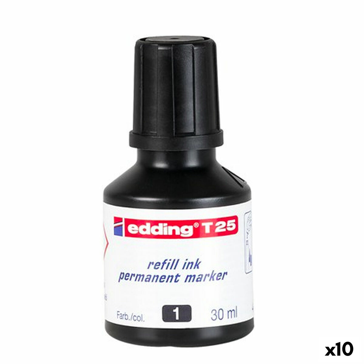 Tinta de recarga Edding T25 Permanente Preto 30 ml (10 Unidades)