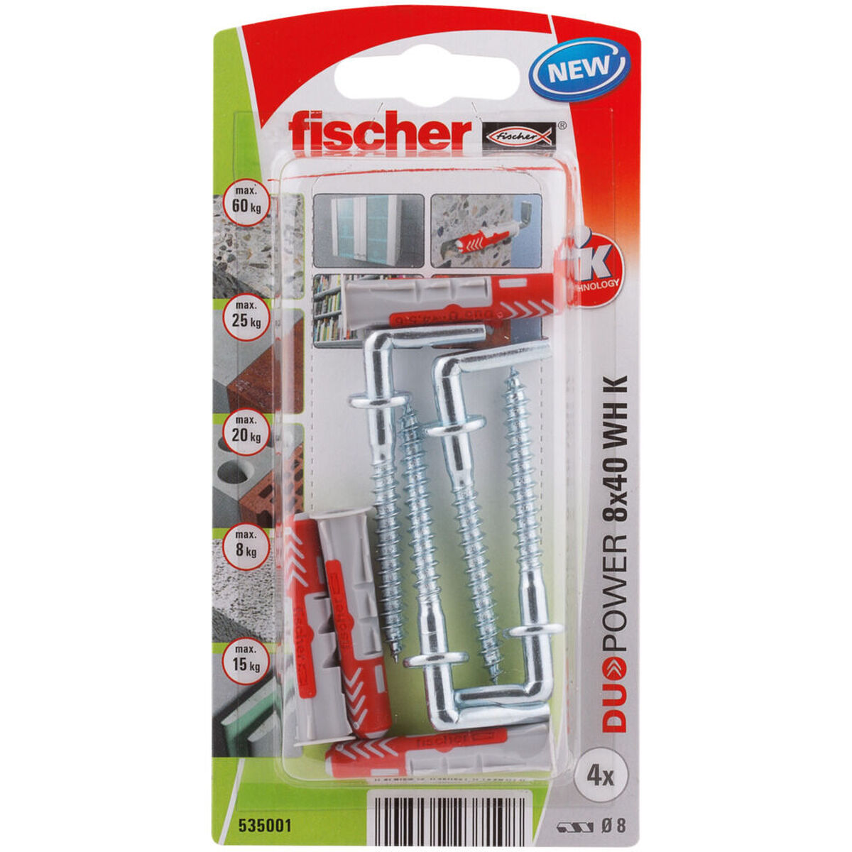 Ganchos Fischer DuoPower 535001 Tacos 8 x 40 mm 4 Unidades