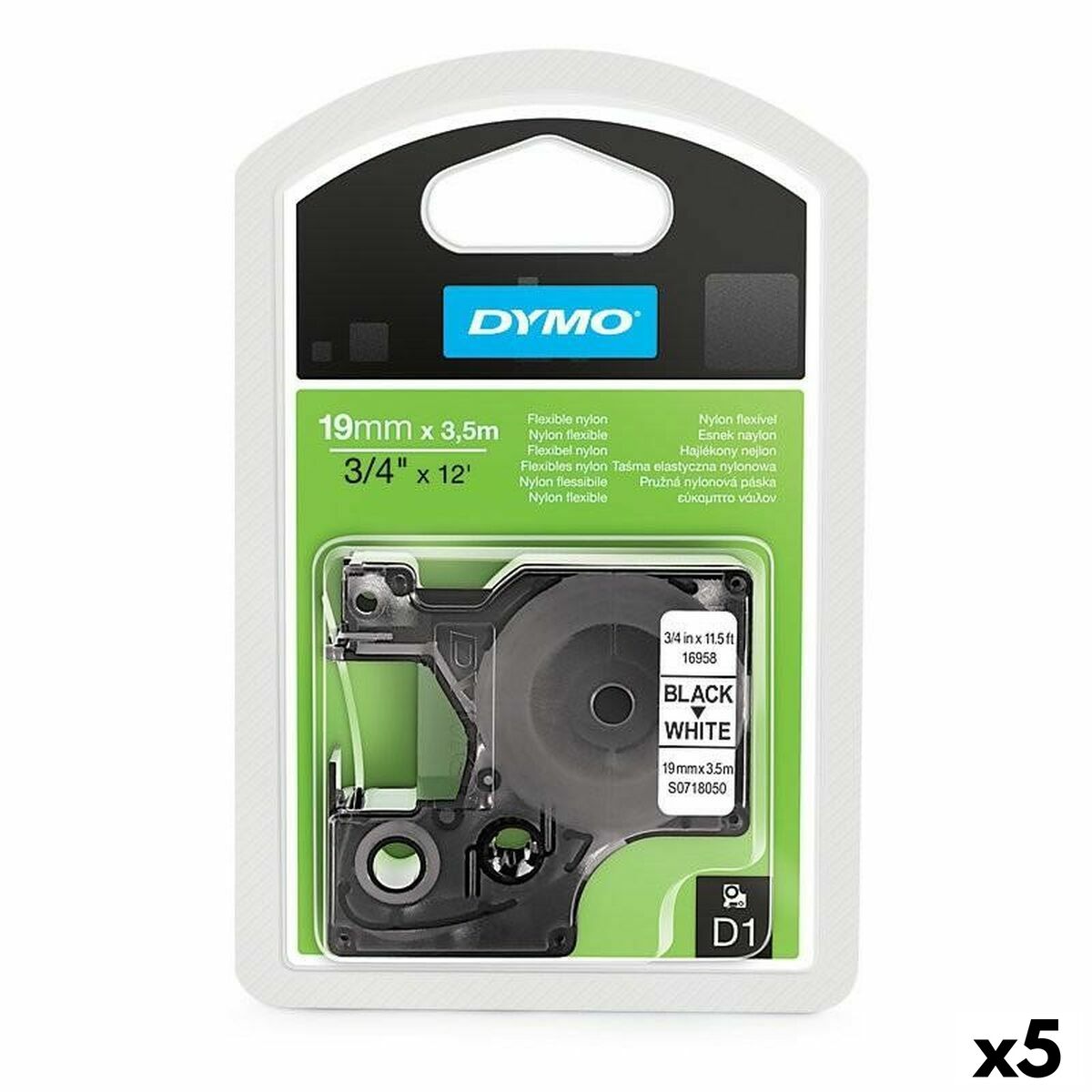 Fita de transferência térmica Dymo D1 16958 Branco Preto 19 mm x 3,5 m (5 Unidades)