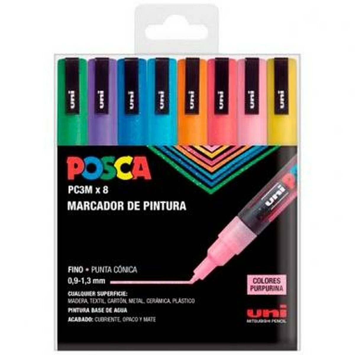 Conjunto de Marcadores Uni-Ball PC-3M 8 Peças Multicolor