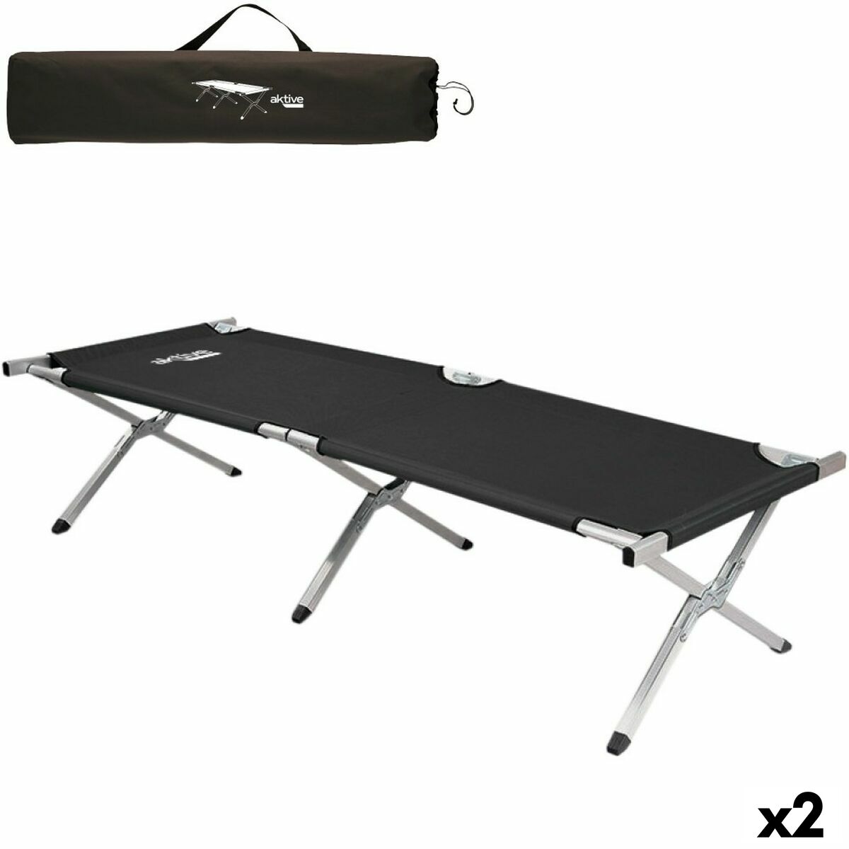 Cama de campismo Aktive Preto 190 x 42 x 64 cm Dobrável (2 Unidades)