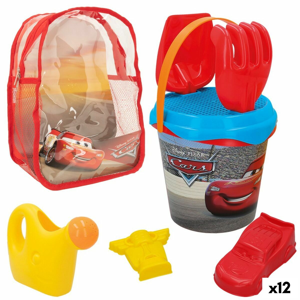 Conjunto de brinquedos de praia Cars Polipropileno (12 Unidades)
