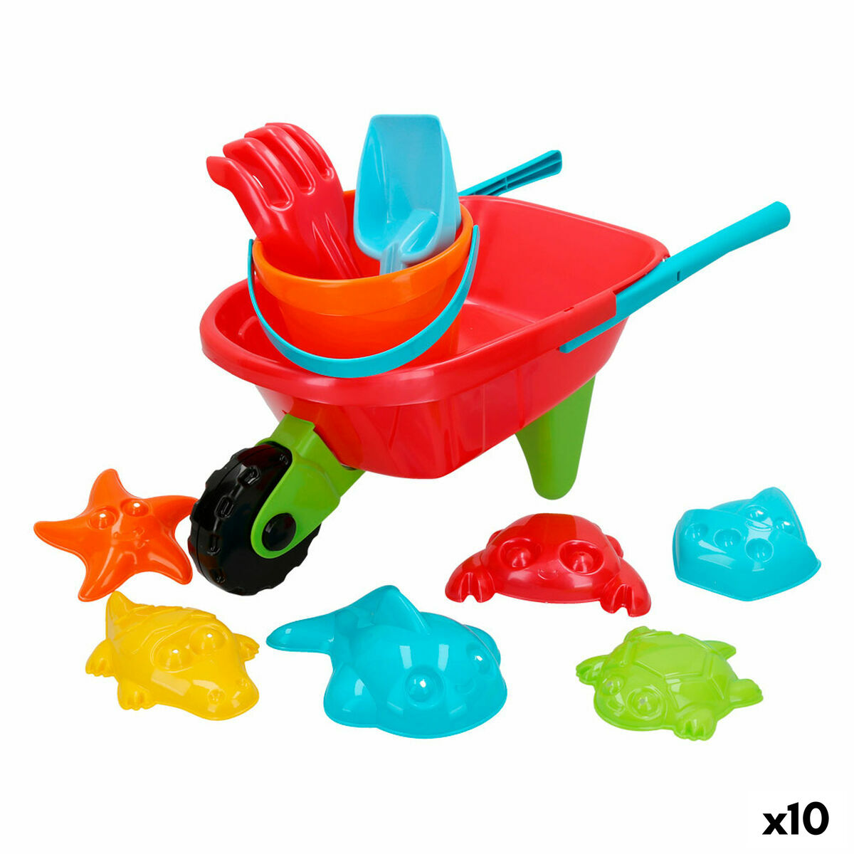 Conjunto de brinquedos de praia Colorbaby Carrinho de mão Polipropileno (10 Unidades)