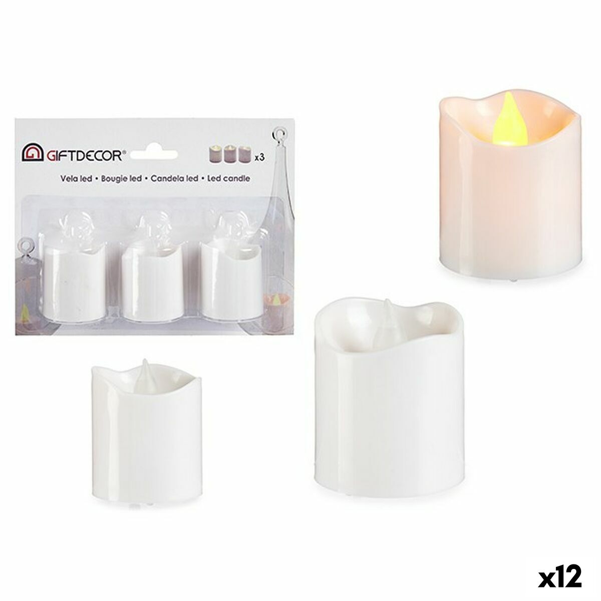 Conjunto de Velas Gift Decor Branco 18 x 14 x 4 cm 3,7 x 3,7 x 5 cm (12 Unidades)