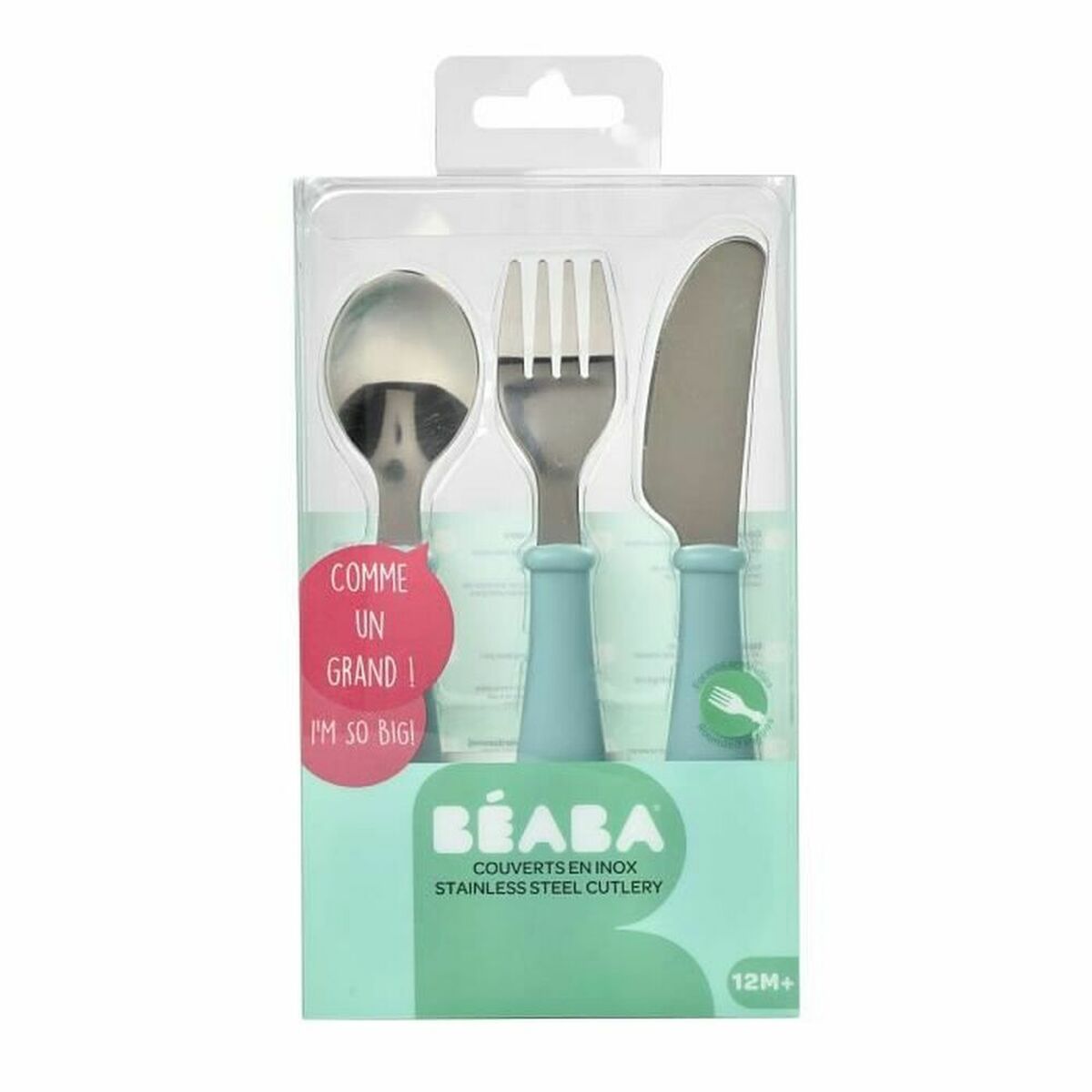 Talheres Béaba Azul Verde Claro Metal 3 Peças
