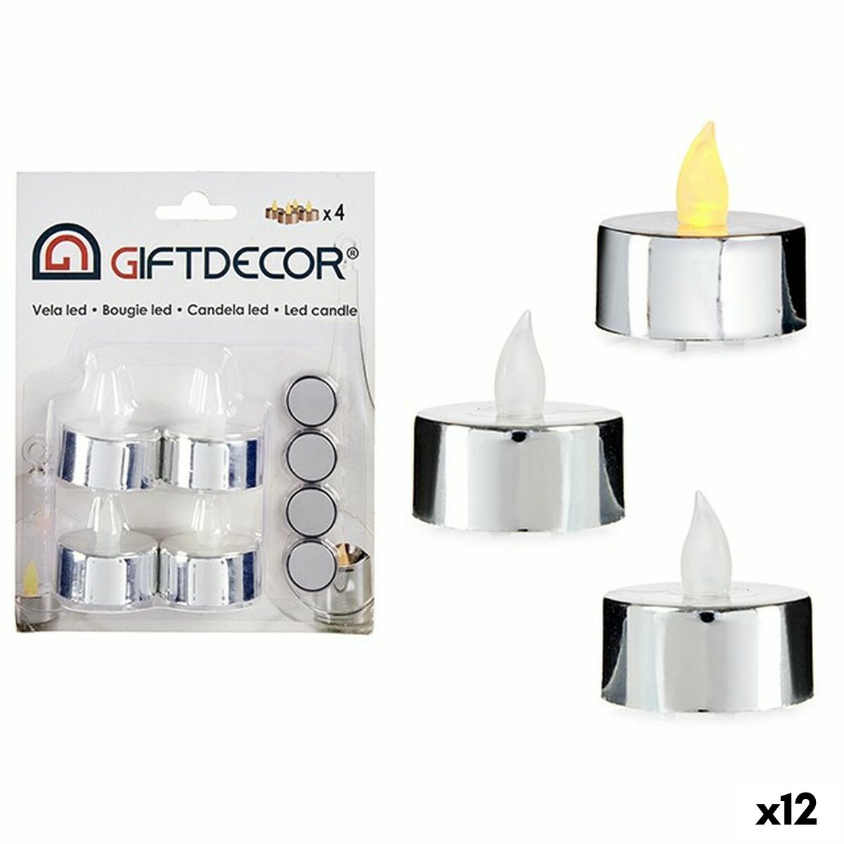 Conjunto de Velas Gift Decor Prateado Prata 4 x 4 x 3,7 cm 13,5 x 17 x 4 cm (12 Unidades)