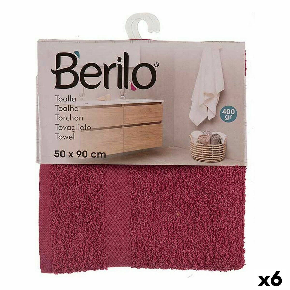 Toalha de banho Berilo Grená 80 % algodão 20 % Poliéster 50 x 0,5 x 90 cm 25 x 3 x 22 cm (6 Unidades)