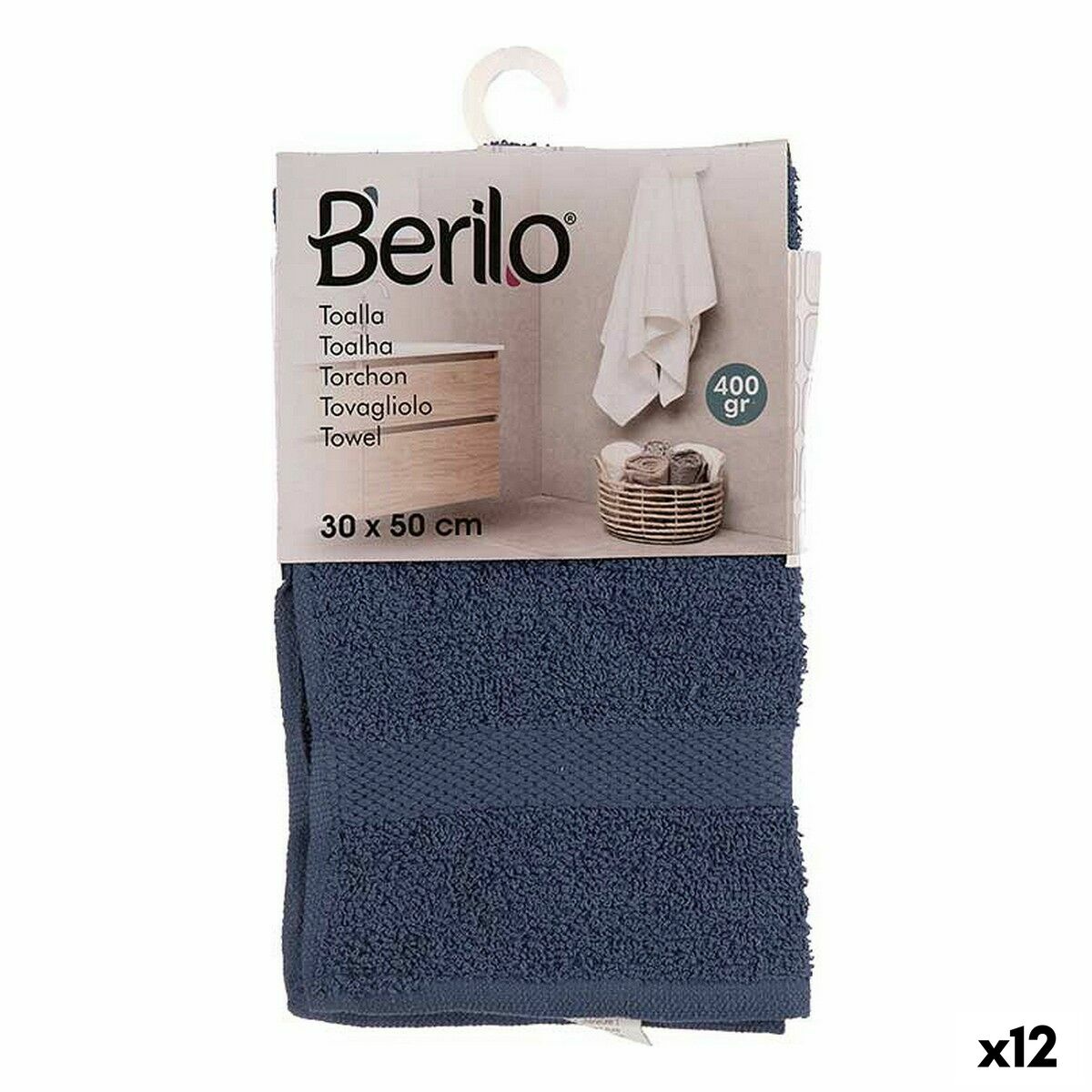 Toalha de banho Berilo Azul 80 % algodão 20 % Poliéster 30 x 0,5 x 50 cm 25 x 1,5 x 15 cm (12 Unidades)