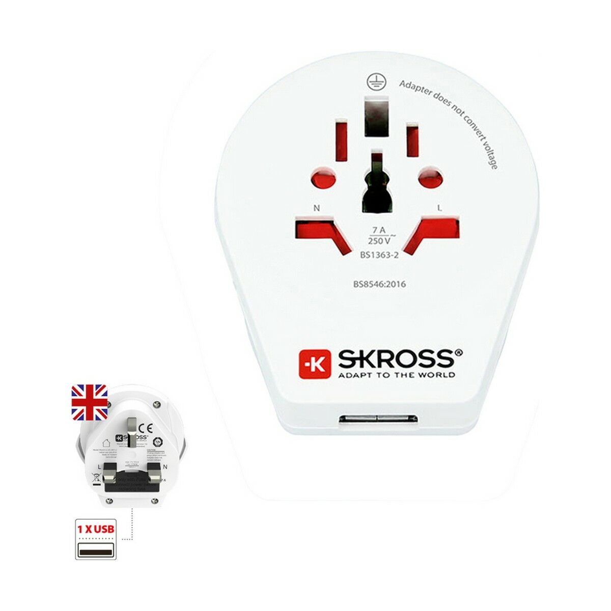 Adaptador de Corrente Skross 1500267 Reino Unido Internacional 1 x USB