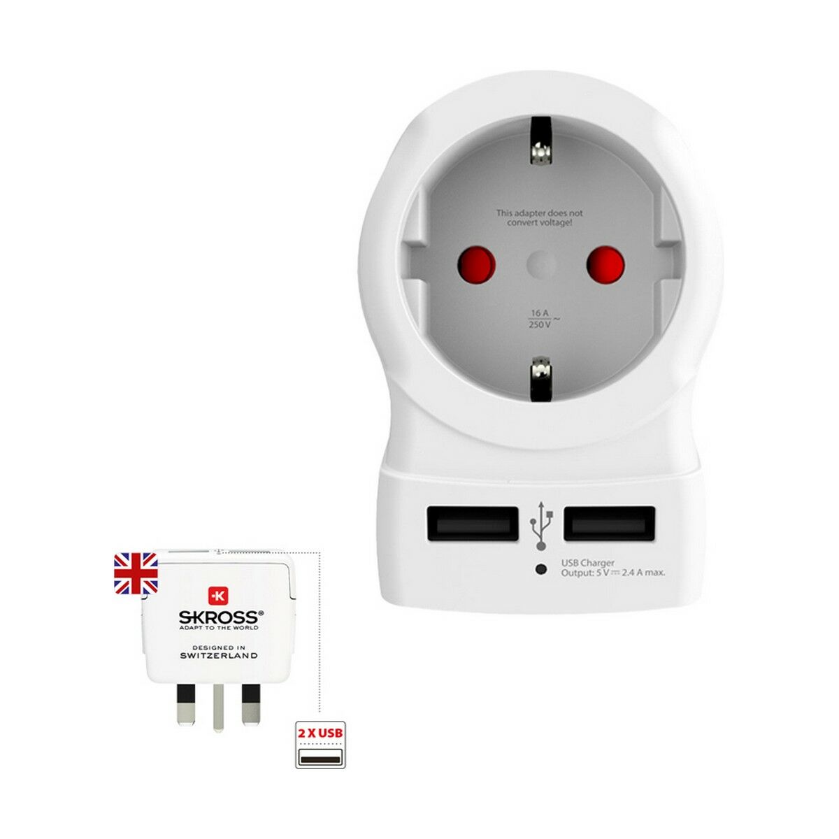 Adaptador de Corrente Skross 1500280 USB x 2 Europeu Reino Unido