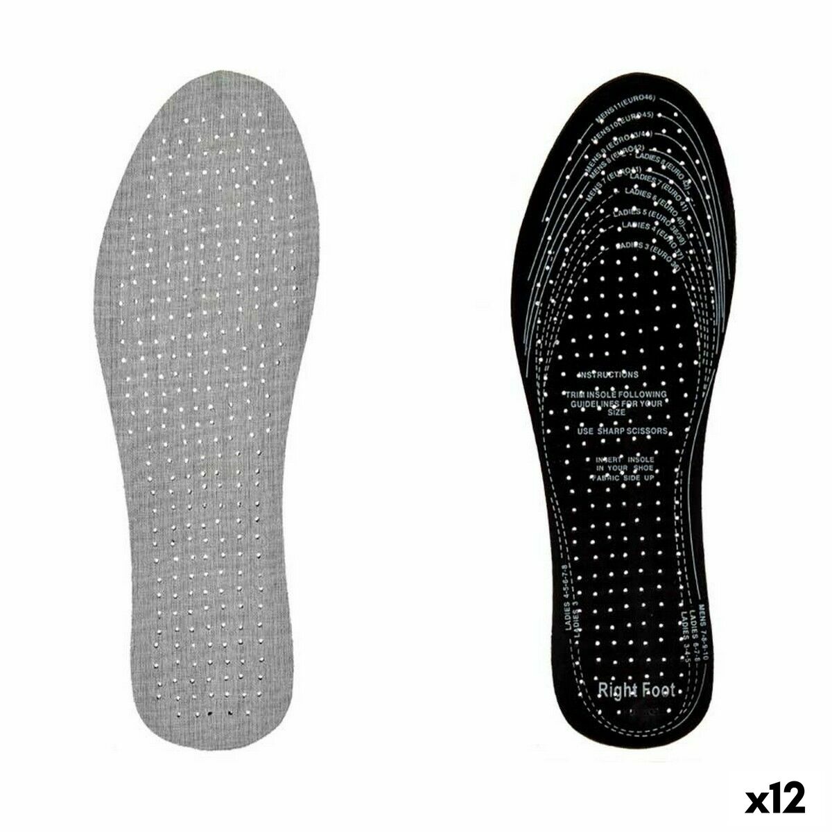 Palmilhas Extra Fresh Preto Cinzento Algodão Plástico Látex 9,5 x 30 cm 11,5 x 0,5 x 36 cm (12 Unidades)