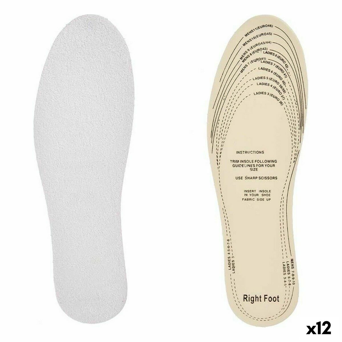 Palmilhas Sport Branco Algodão Plástico Látex 9,5 x 29,5 cm 11,5 x 0,5 x 36 cm (12 Unidades)