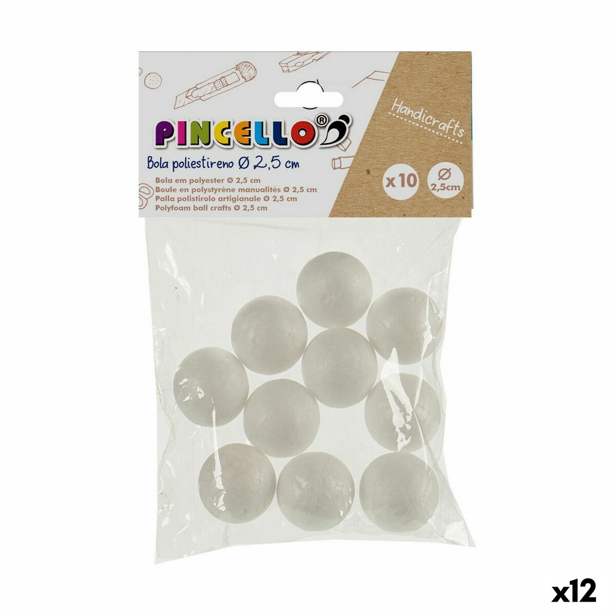 Material para Trabalhos Manuais Pincello Bolas poliestireno Ø 2,5 cm Branco 12 Unidades