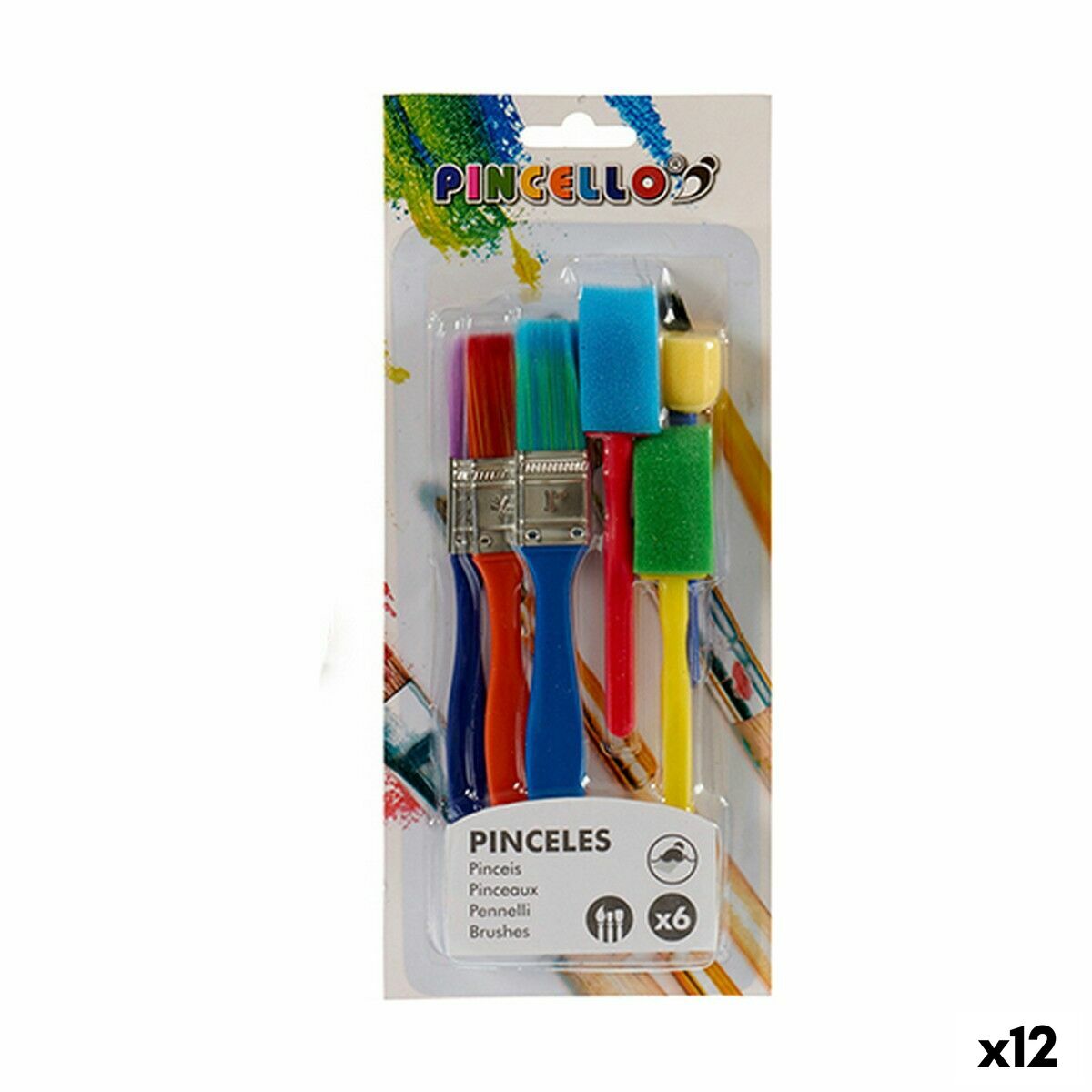Pincéis Pincello Multicolor Conjunto Esponja (12 Unidades)
