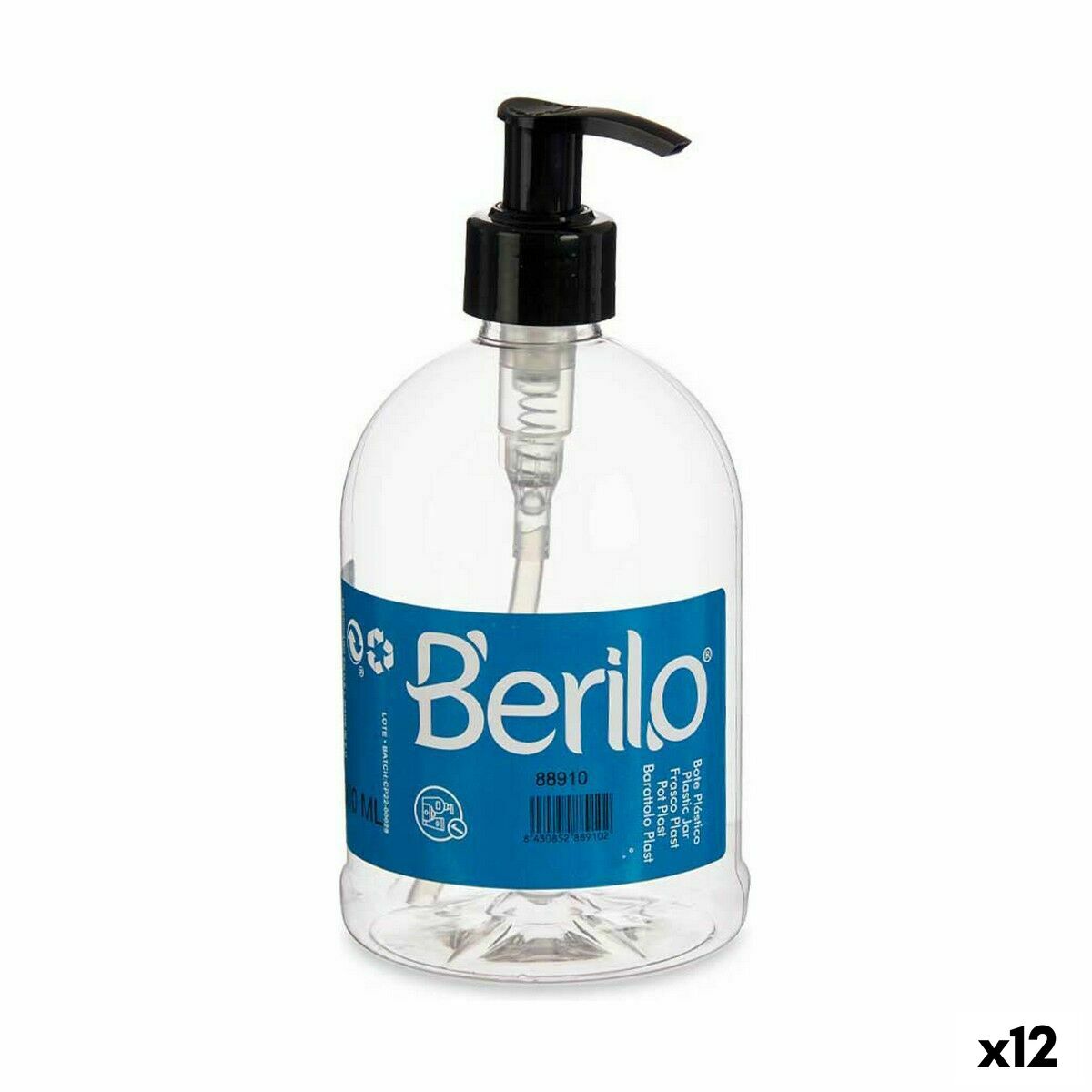 Dispensador de Sabão Berilo Preto Transparente Plástico 500 ml 8 x 16,5 x 8 cm (12 Unidades)