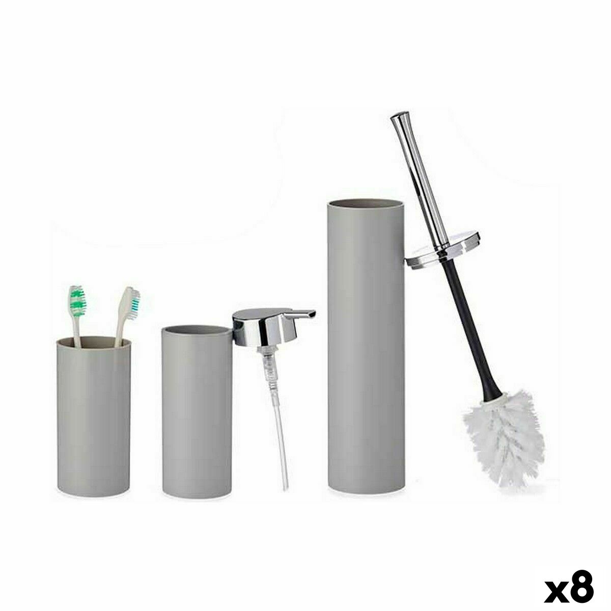 Conjunto de Banho Berilo Cinzento Plástico 16,5 x 8 x 32,5 cm (8 Unidades)