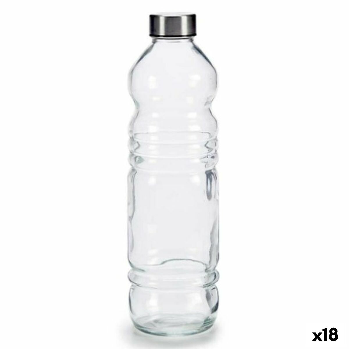 Garrafa de Vidro Vivalto Transparente Prateado Prata Metal Vidro 1,1 L 8 x 31 x 8 cm (18 Unidades)