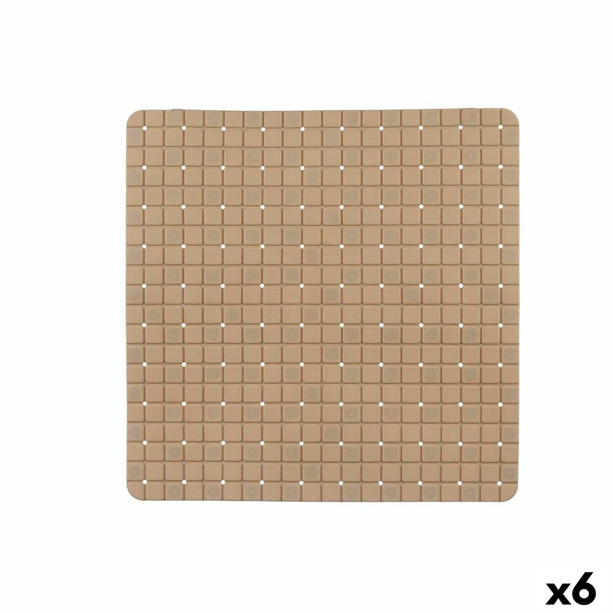 Tapete Antiderrapante para Duche Berilo Bege PVC 50,3 x 50,3 x 0,7 cm Quadros (6 Unidades)