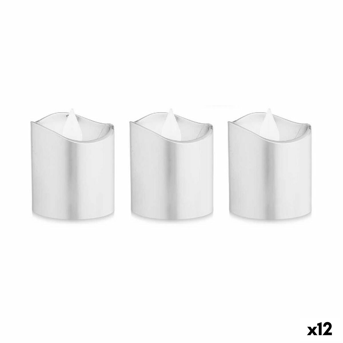 Conjunto de Velas Gift Decor Prateado Prata 18 x 14 x 4 cm 3,7 x 3,7 x 5 cm LED (12 Unidades)