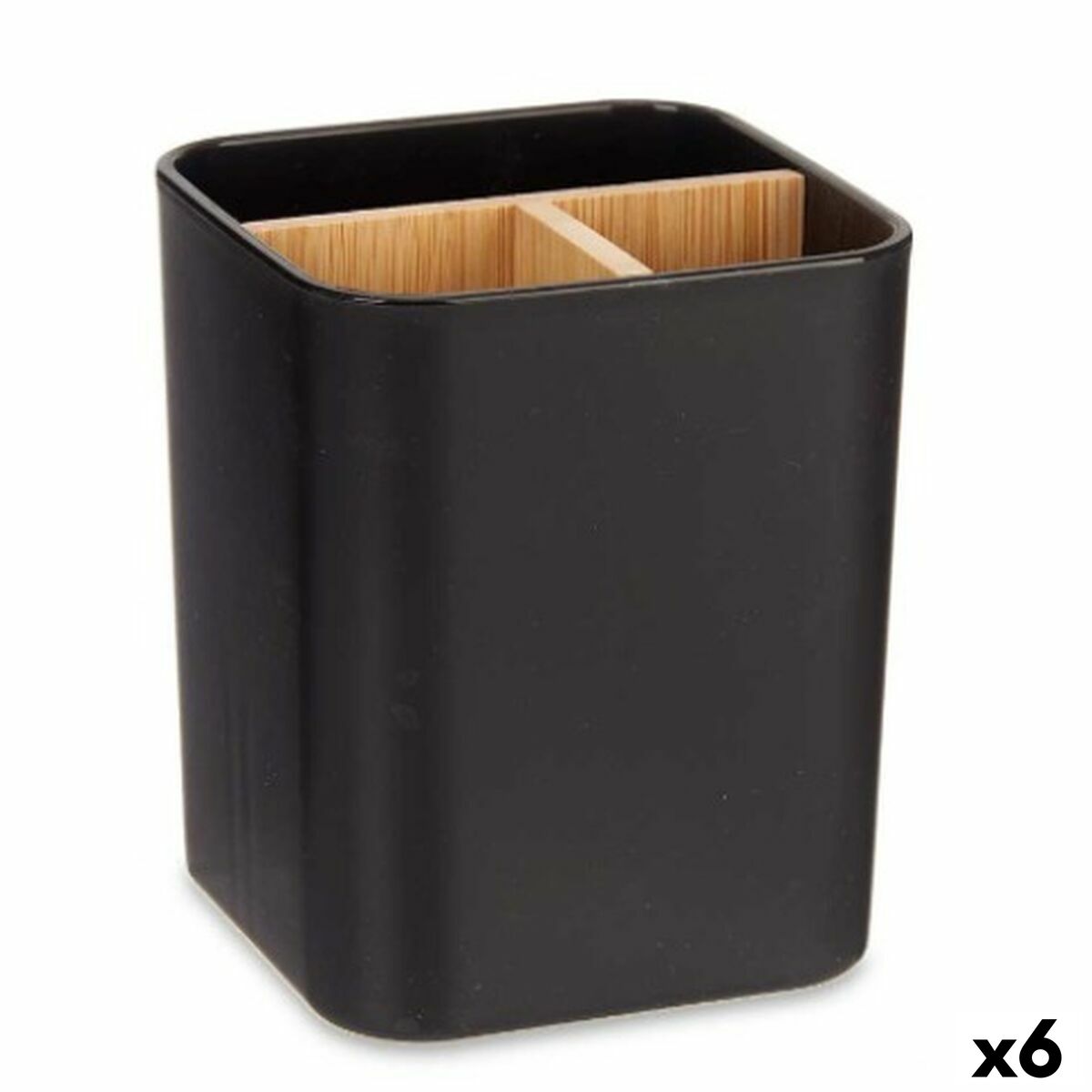 Suporte para a escova de Dentes Berilo Preto Bambu Polipropileno 9 x 11 x 9 cm (6 Unidades)