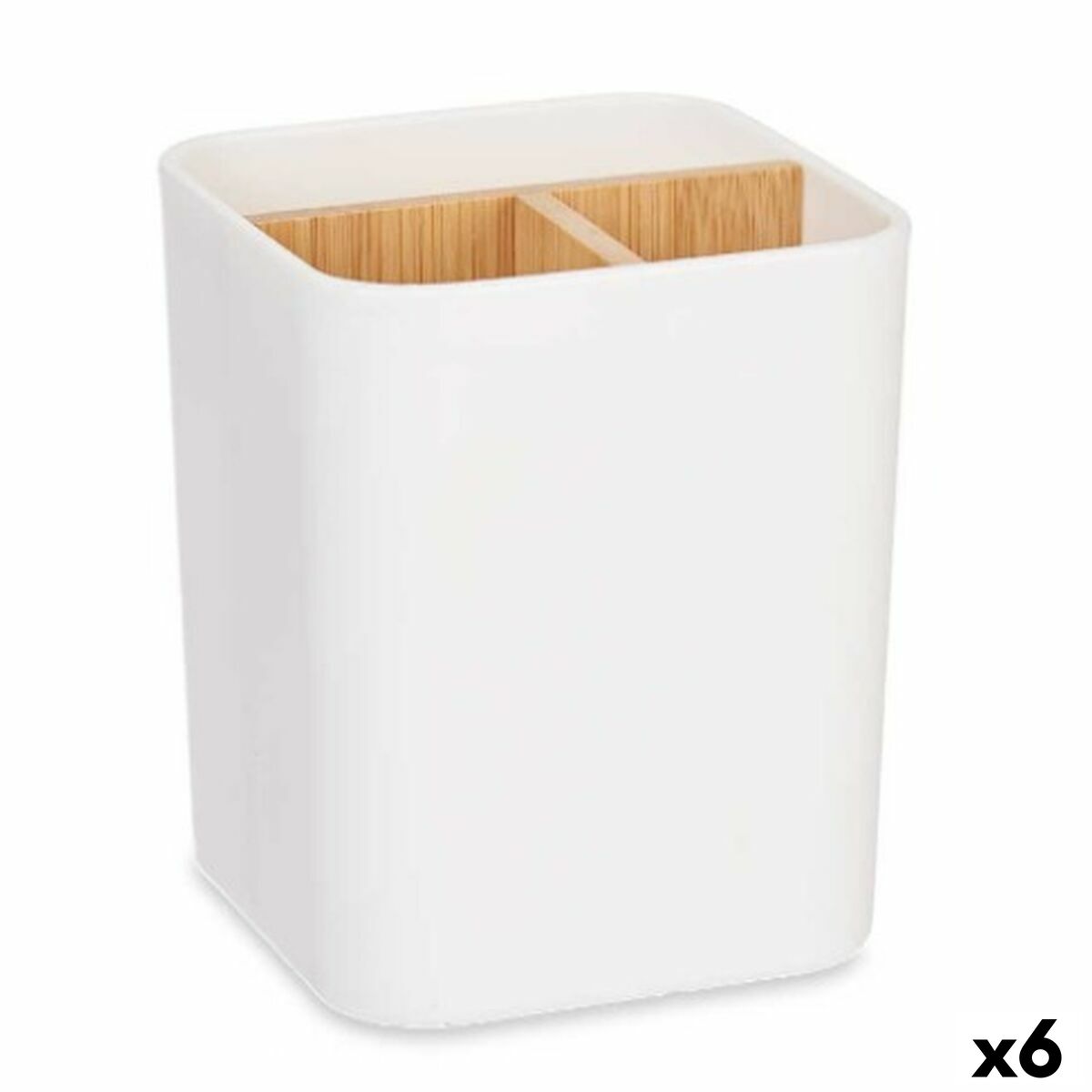 Suporte para a escova de Dentes Berilo Branco Bambu Polipropileno 9 x 11 x 9 cm (6 Unidades)