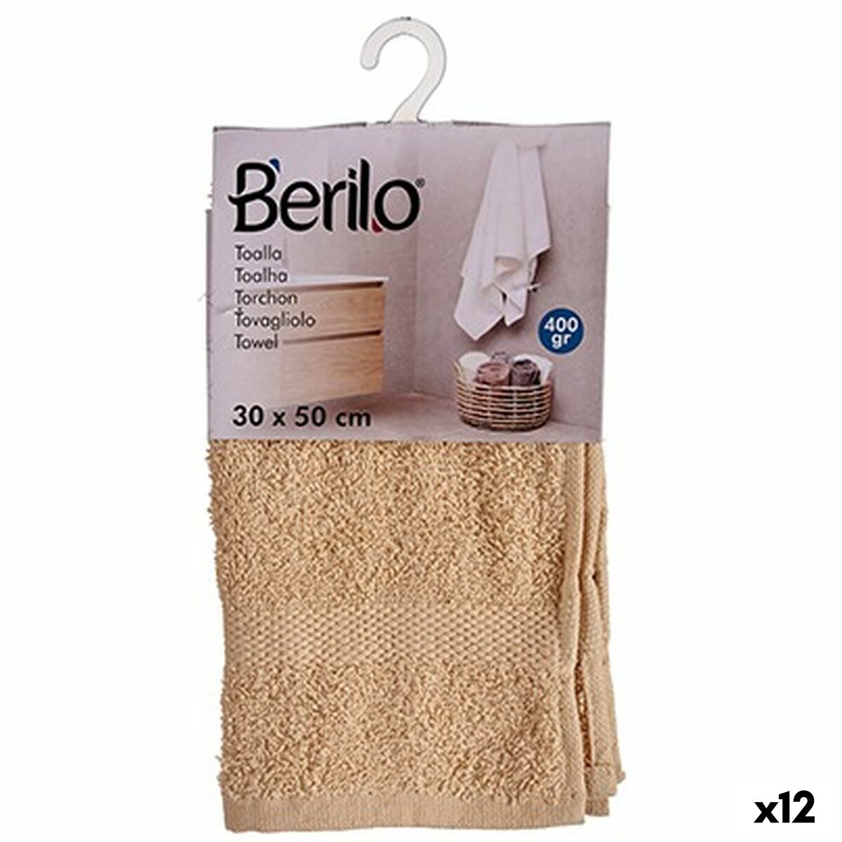 Toalha de banho Berilo Creme 80 % algodão 20 % Poliéster 30 x 50 cm 25 x 1,5 x 15 cm (12 Unidades)