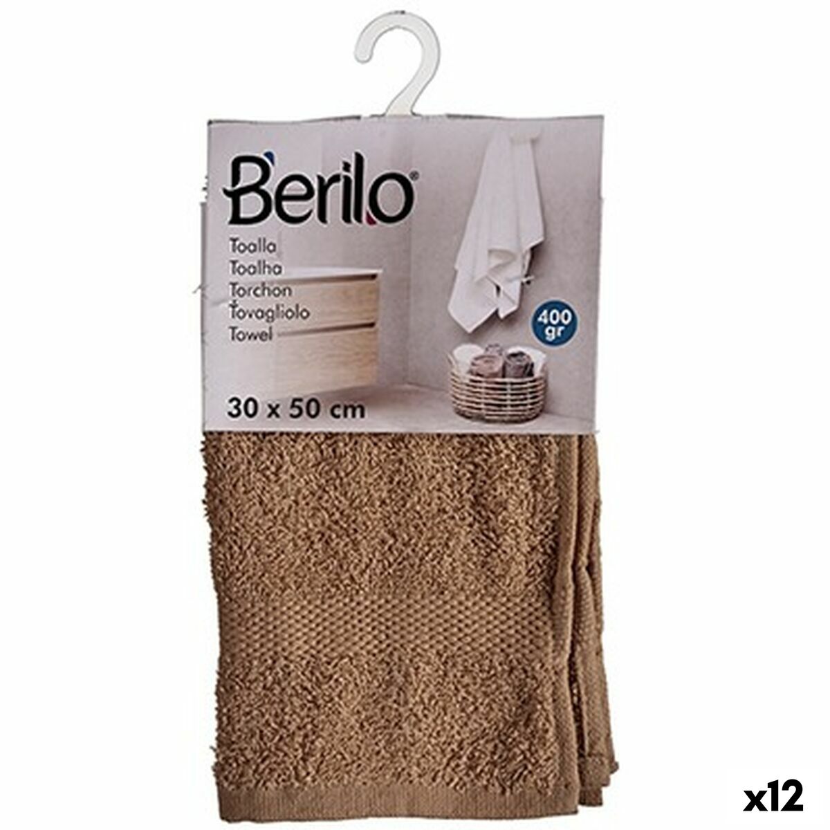 Toalha de banho Berilo Camel 80 % algodão 20 % Poliéster 30 x 50 cm 25 x 1,5 x 15 cm (12 Unidades)
