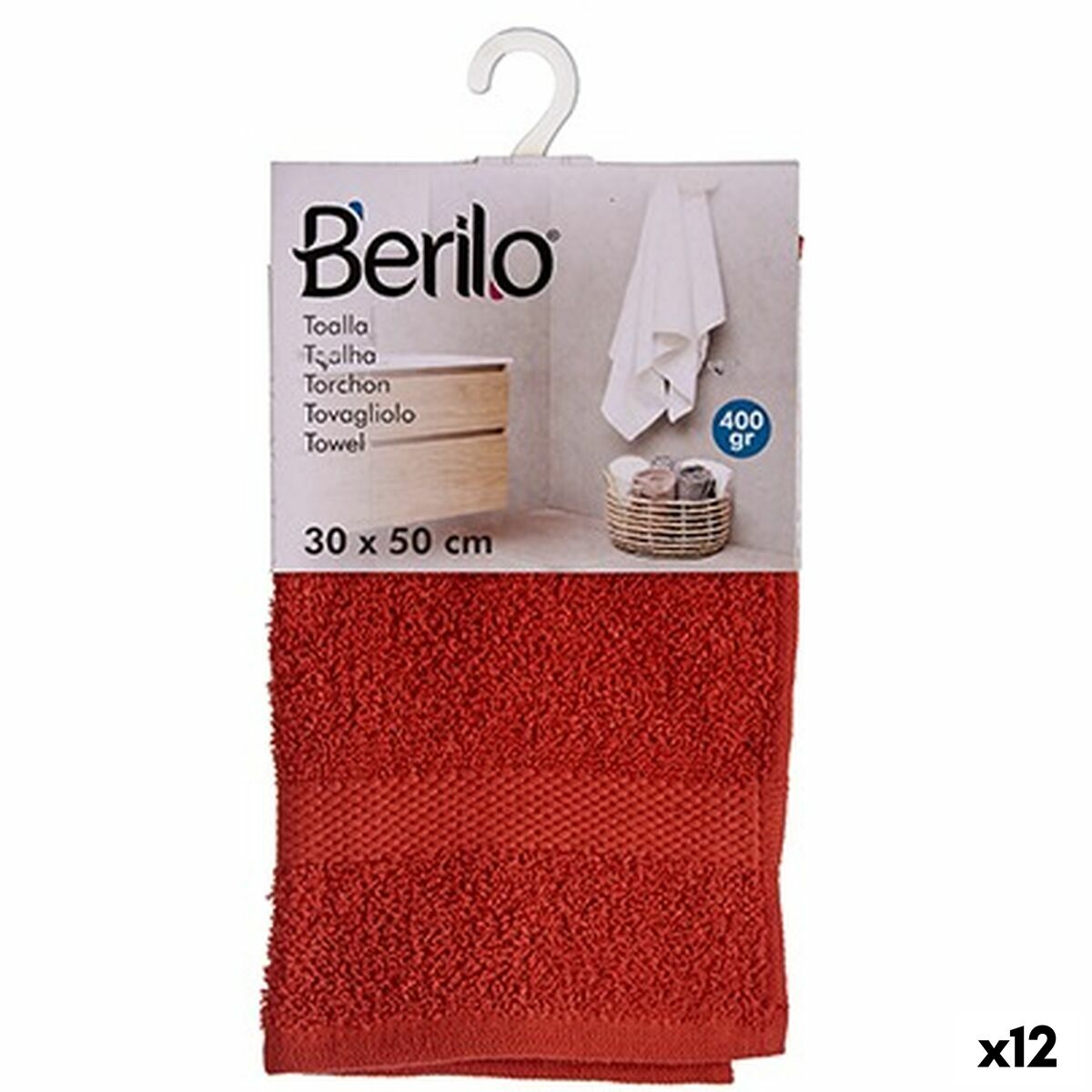 Toalha de banho Berilo Telha 80 % algodão 20 % Poliéster 30 x 50 cm (12 Unidades)
