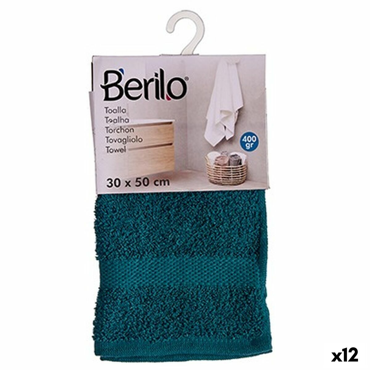 Toalha de banho Berilo Azul 80 % algodão 20 % Poliéster 30 x 50 cm 30 x 50 x 0,2 cm 25 x 1,5 x 15 cm (12 Unidades)