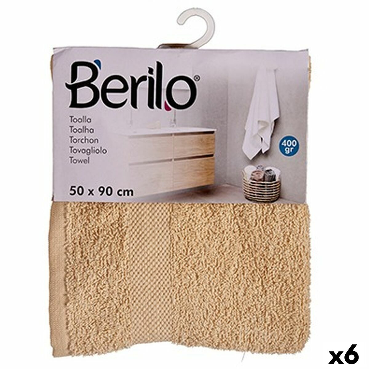Toalha de banho Berilo Creme 80 % algodão 20 % Poliéster 50 x 90 cm 52 x 0,2 x 90 cm 25 x 3 x 22 cm 23 x 26 x 3 cm (6 Unidades)