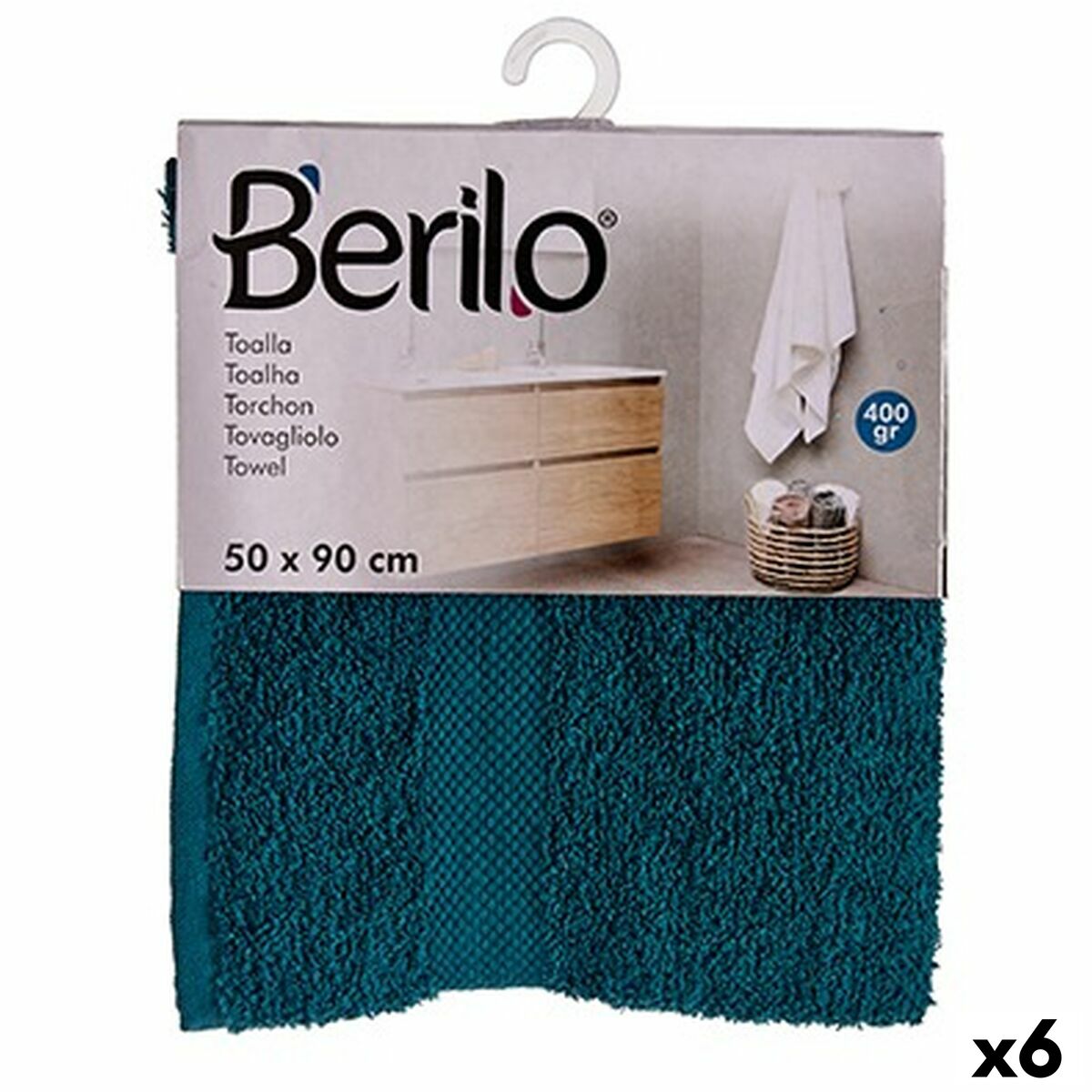 Toalha de banho Berilo Azul 80 % algodão 20 % Poliéster 50 x 90 cm 50 x 3 x 22 cm 50 x 90 x 0,2 cm (6 Unidades)