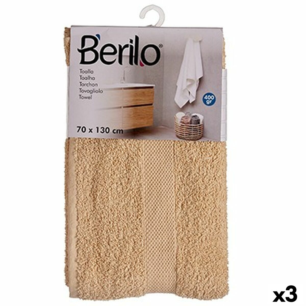 Toalha de banho Berilo Creme 80 % algodão 20 % Poliéster 70 x 130 cm 35 x 4 x 20 cm (3 Unidades)