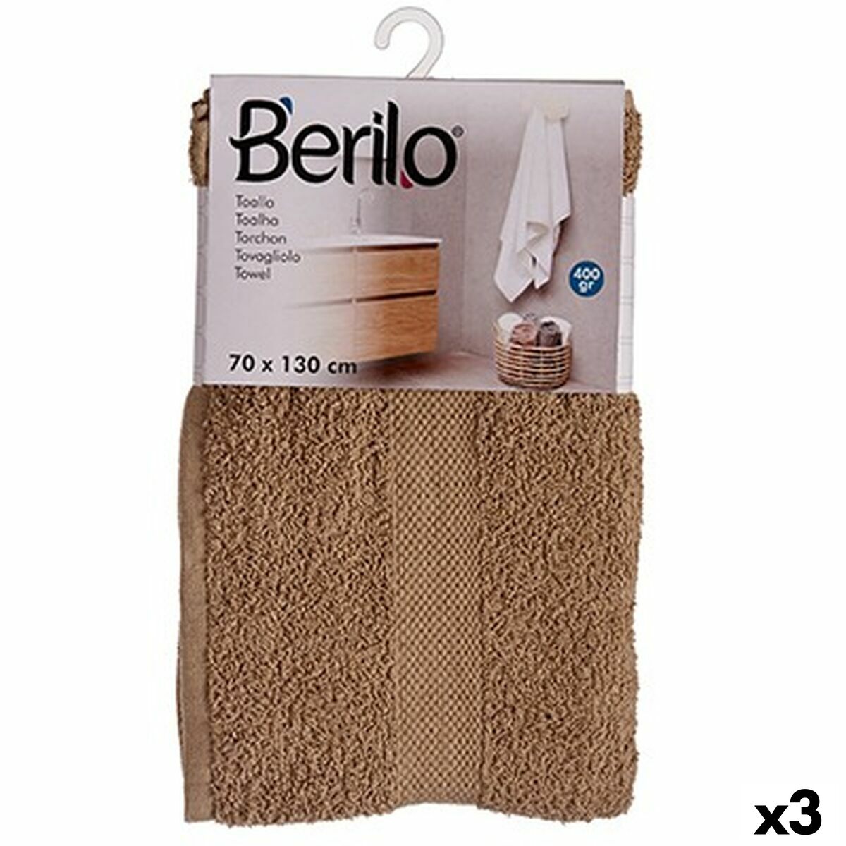 Toalha de banho Berilo Camel 80 % algodão 20 % Poliéster 70 x 130 cm 35 x 4 x 20 cm (3 Unidades)