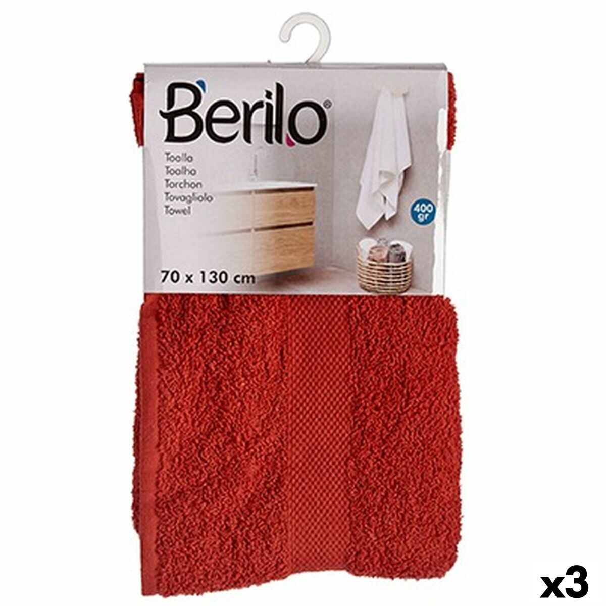 Toalha de banho Berilo Telha 80 % algodão 20 % Poliéster 70 x 130 cm (3 Unidades)