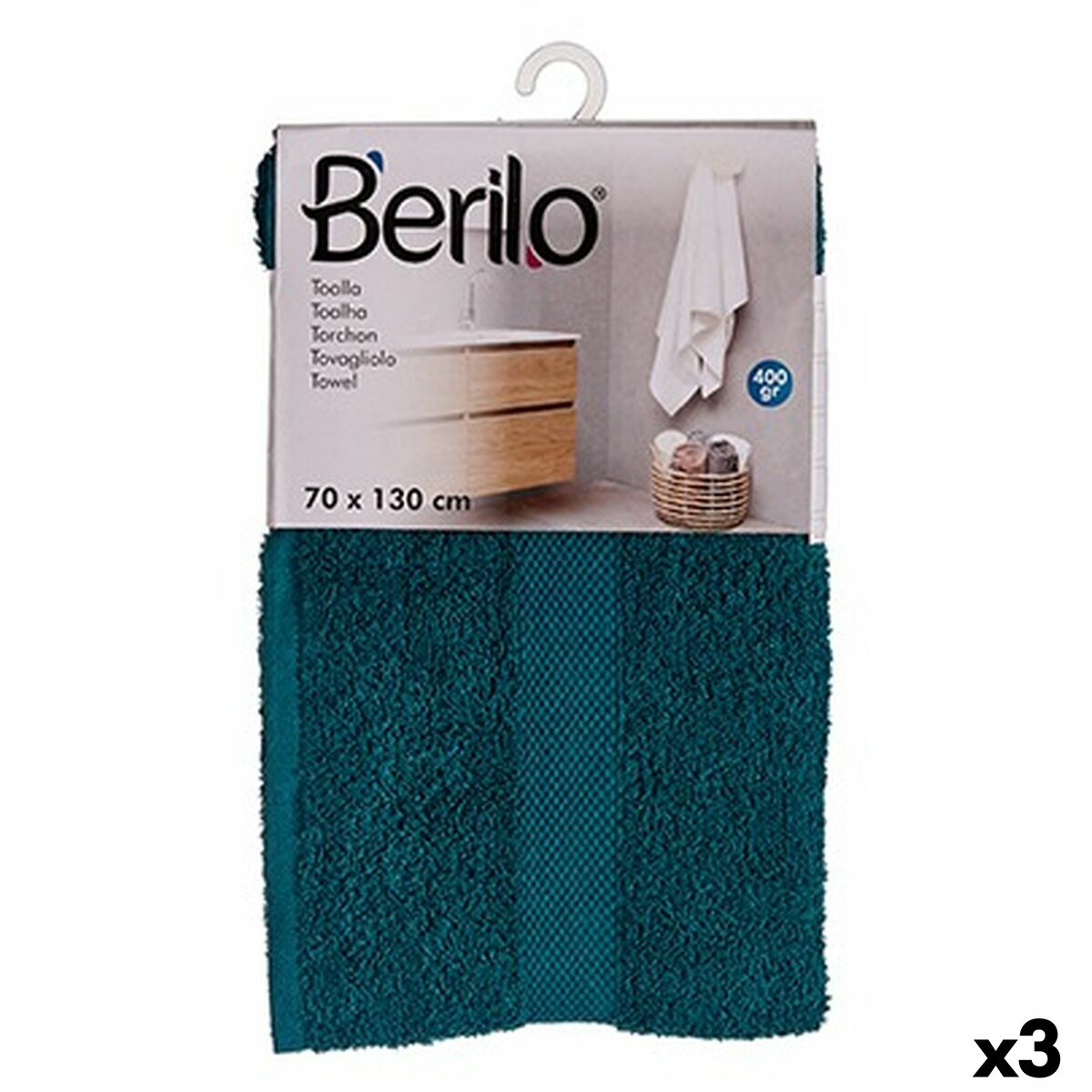 Toalha de banho Berilo Azul 80 % algodão 20 % Poliéster 70 x 130 cm 35 x 4 x 20 cm (3 Unidades)