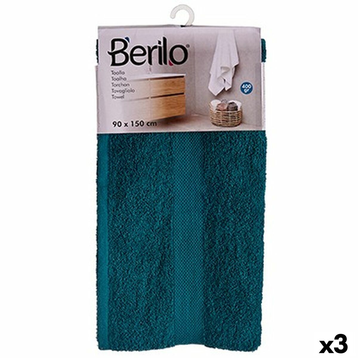 Toalha de banho Berilo Azul 80 % algodão 20 % Poliéster 90 x 150 cm 90 x 0,2 x 140 cm 45 x 5 x 24,5 cm 23 x 45 x 5 cm