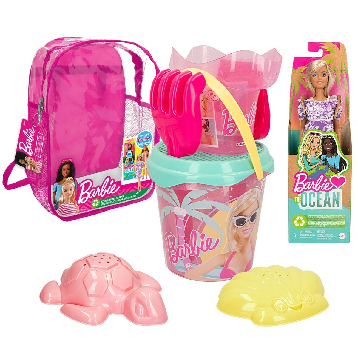 Conjunto de brinquedos de praia Barbie 8 Peças 18 x 16 x 18 cm