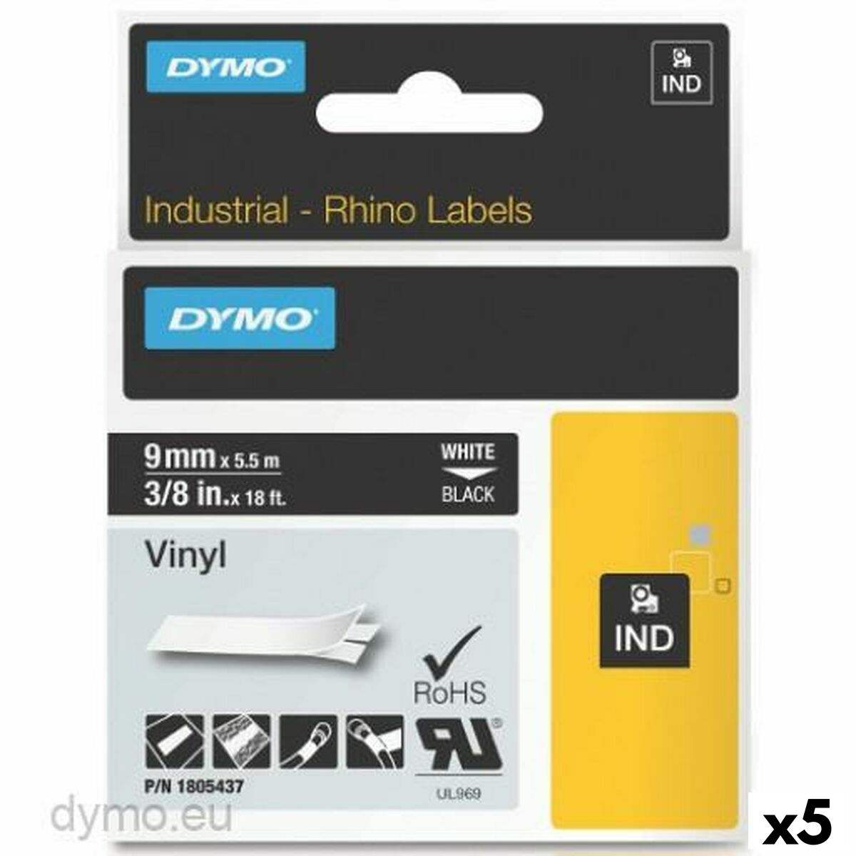 Cinta Dymo ID1-9 Etiqueta 5,5 m (5 Unidades)