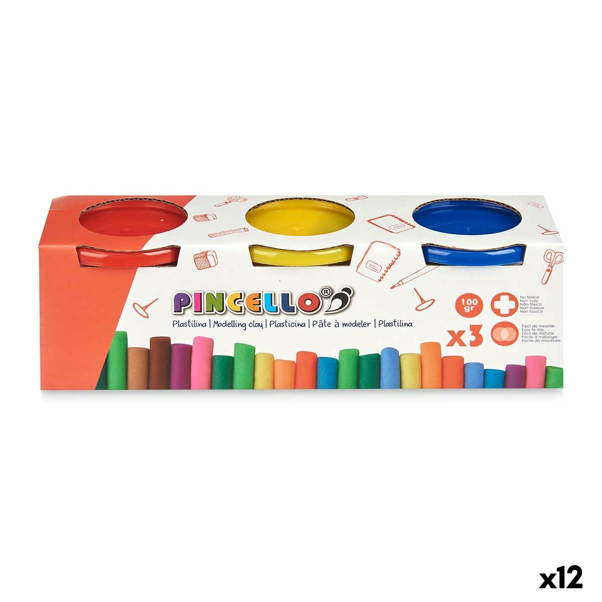 Jogo de Plasticina Pincello Amarelo Azul Vermelho (12 Unidades)
