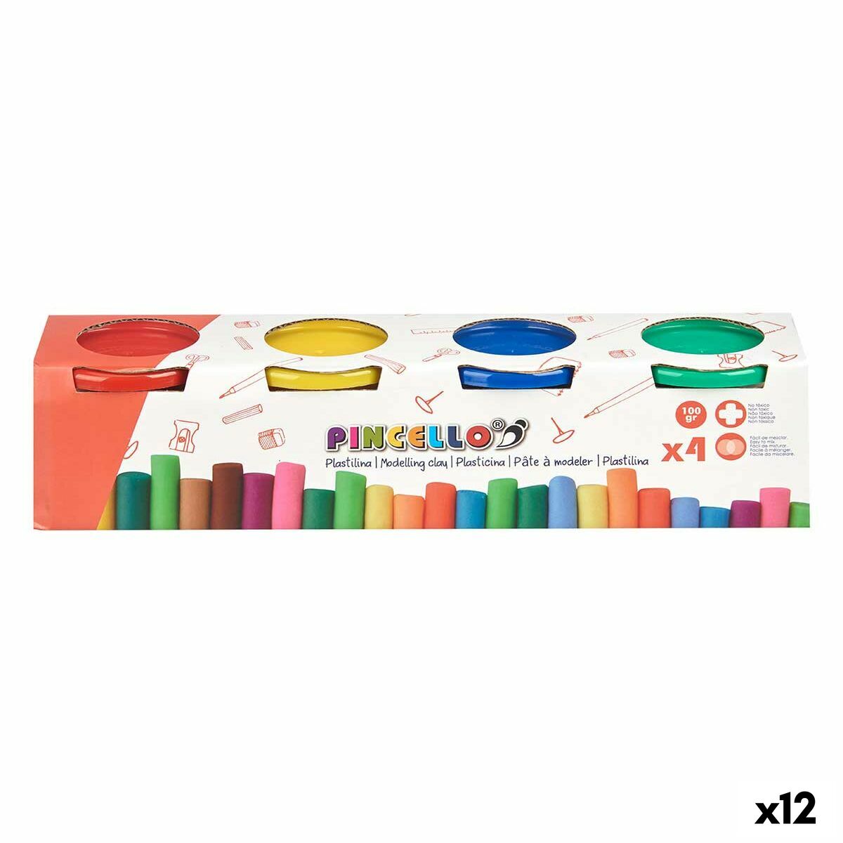 Jogo de Plasticina Pincello Amarelo Azul Vermelho Verde (12 Unidades)