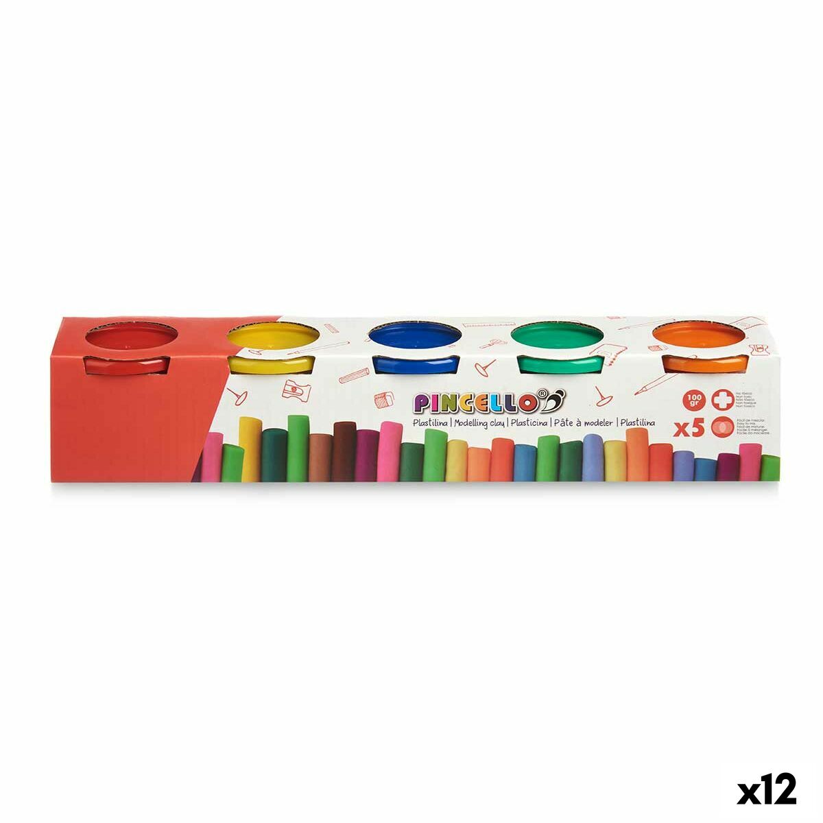 Jogo de Plasticina Pincello Amarelo Azul Vermelho Verde Laranja (12 Unidades)