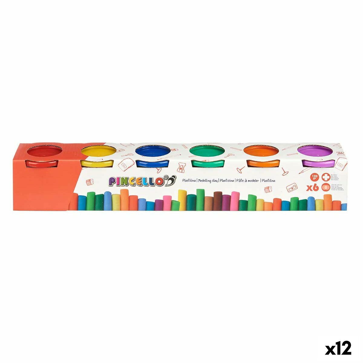 Jogo de Plasticina Pincello Amarelo Azul Vermelho Verde Roxo Laranja (12 Unidades)