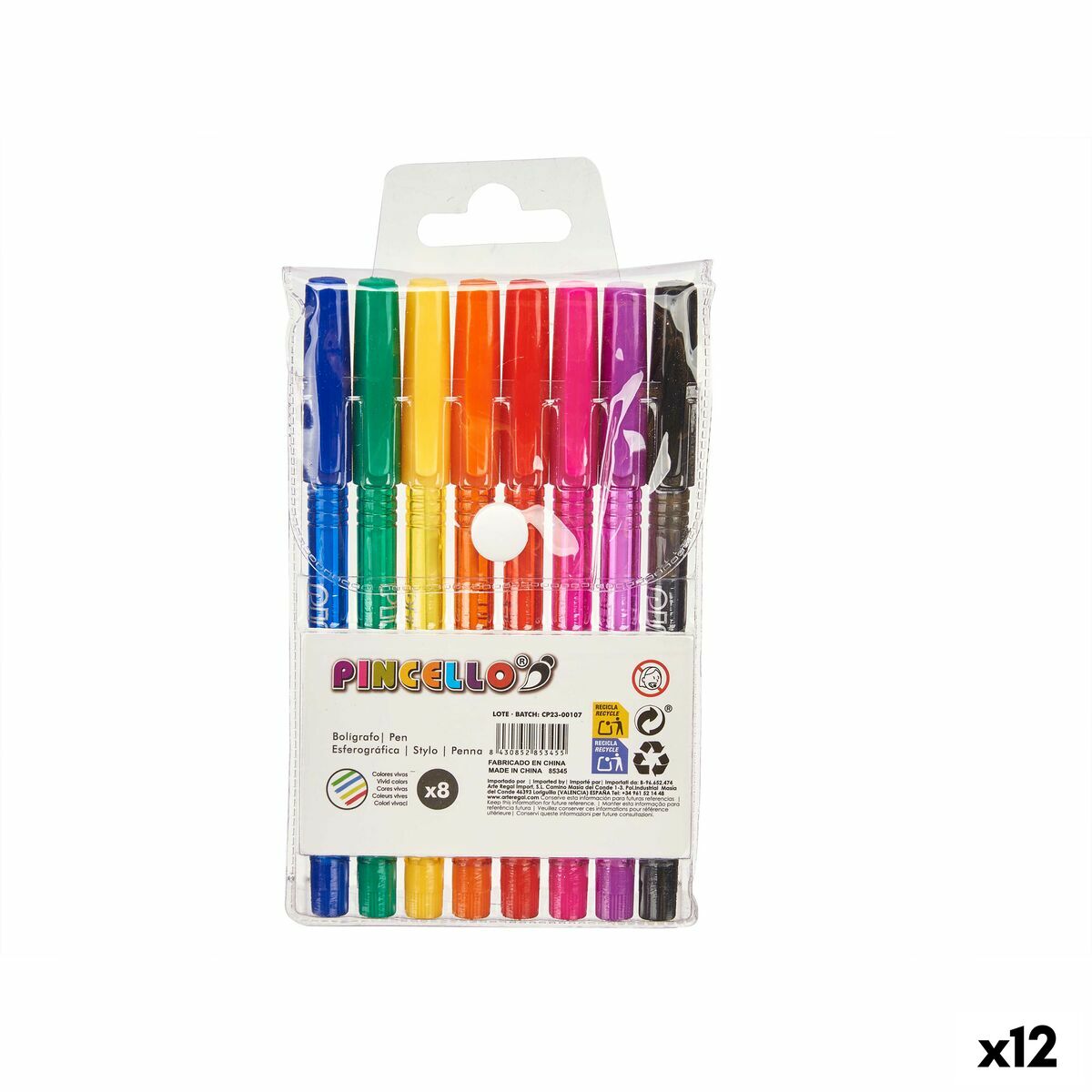 Conjunto de Canetas Pincello Amarelo Azul Preto Vermelho Verde Multicolor Laranja Cor de Rosa Violeta (12 Unidades)