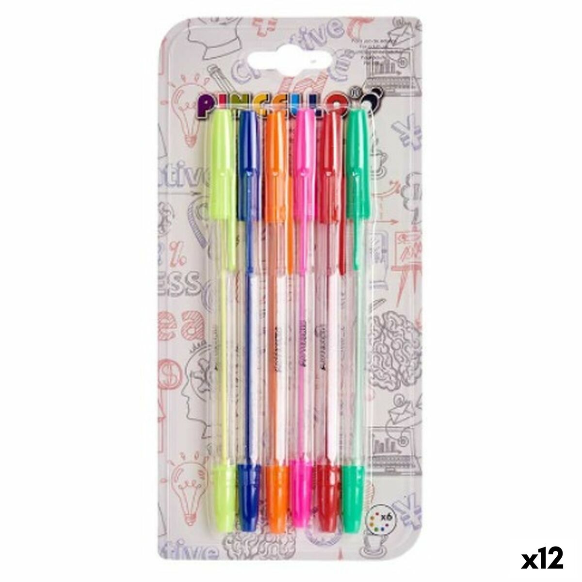 Conjunto de Canetas Pincello Amarelo Azul Vermelho Verde Multicolor Laranja Cor de Rosa (12 Unidades)