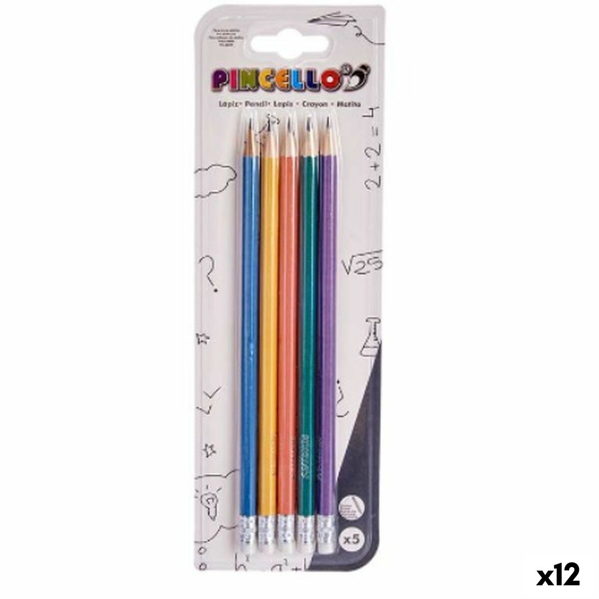 Conjunto de Lápis Pincello Amarelo Azul Verde Multicolor Laranja Violeta Pastel (12 Unidades)