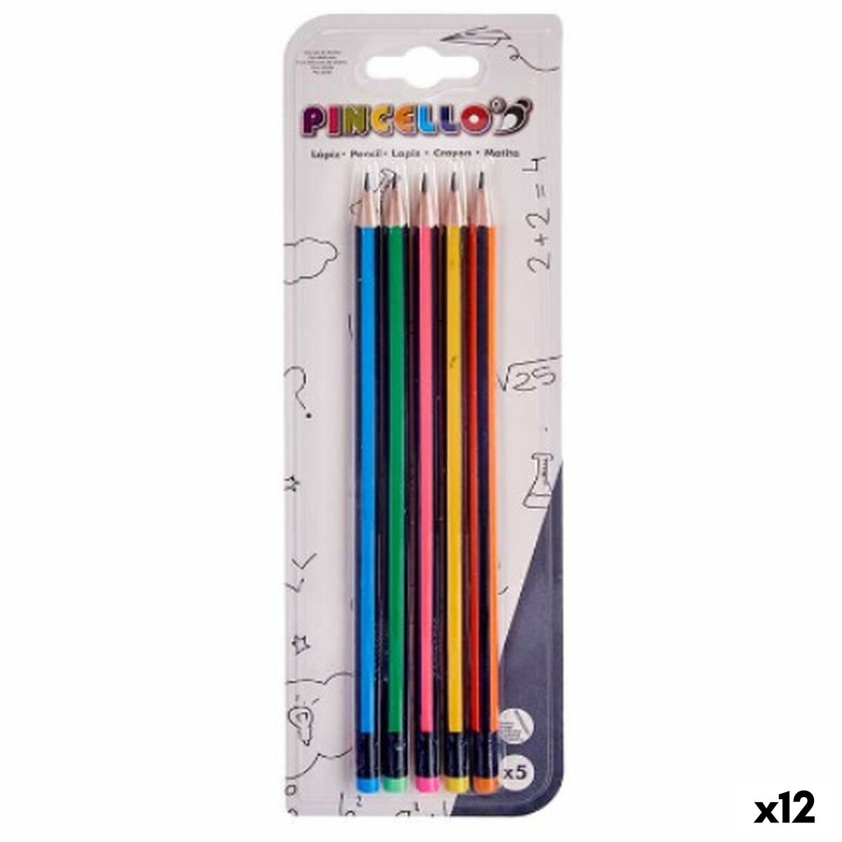Conjunto de Lápis Pincello Amarelo Azul Verde Multicolor Laranja Cor de Rosa Riscas (12 Unidades)