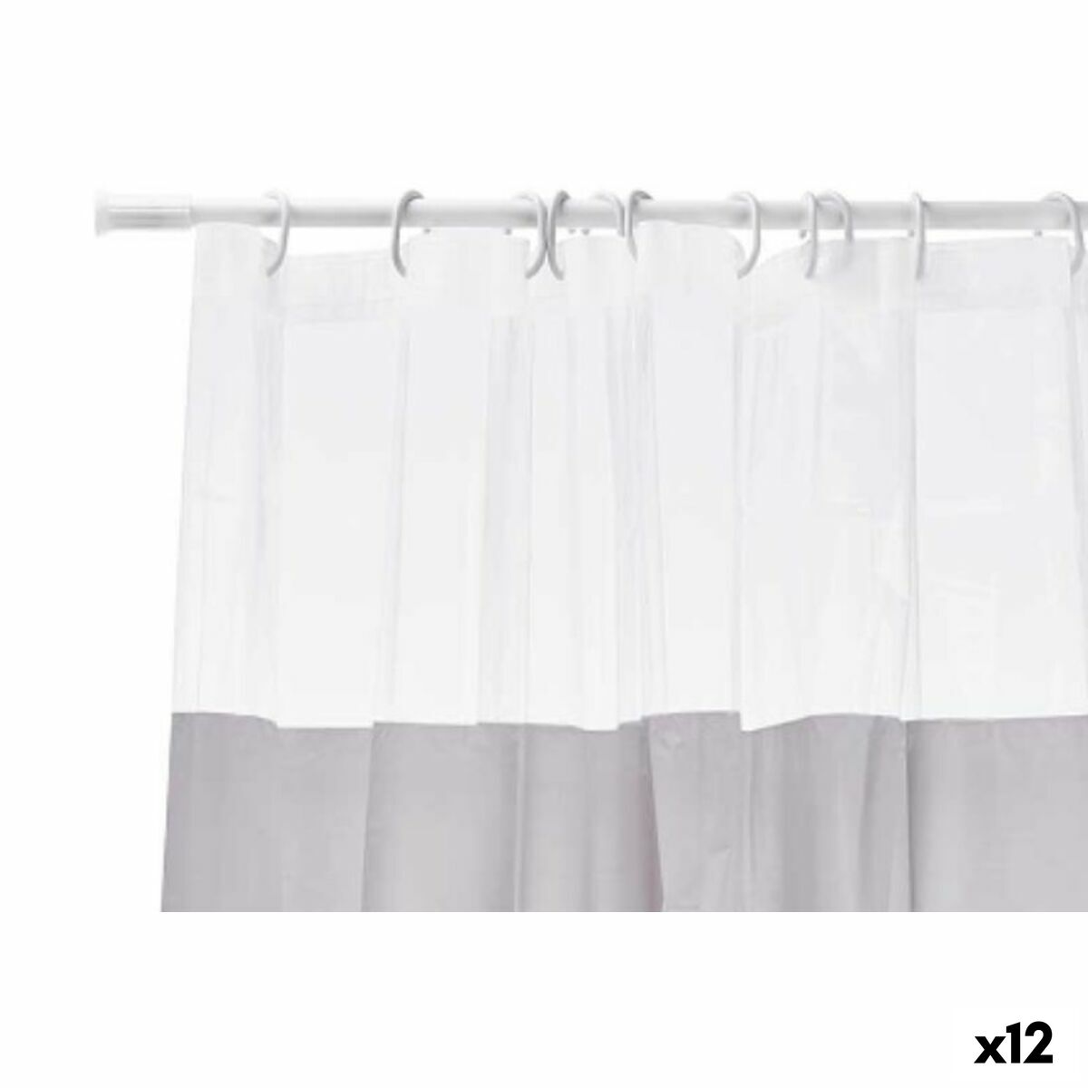 Cortina de Duche Berilo Cinzento Transparente Plástico PEVA 180 x 180 cm 16 x 28,5 x 4 cm (12 Unidades)