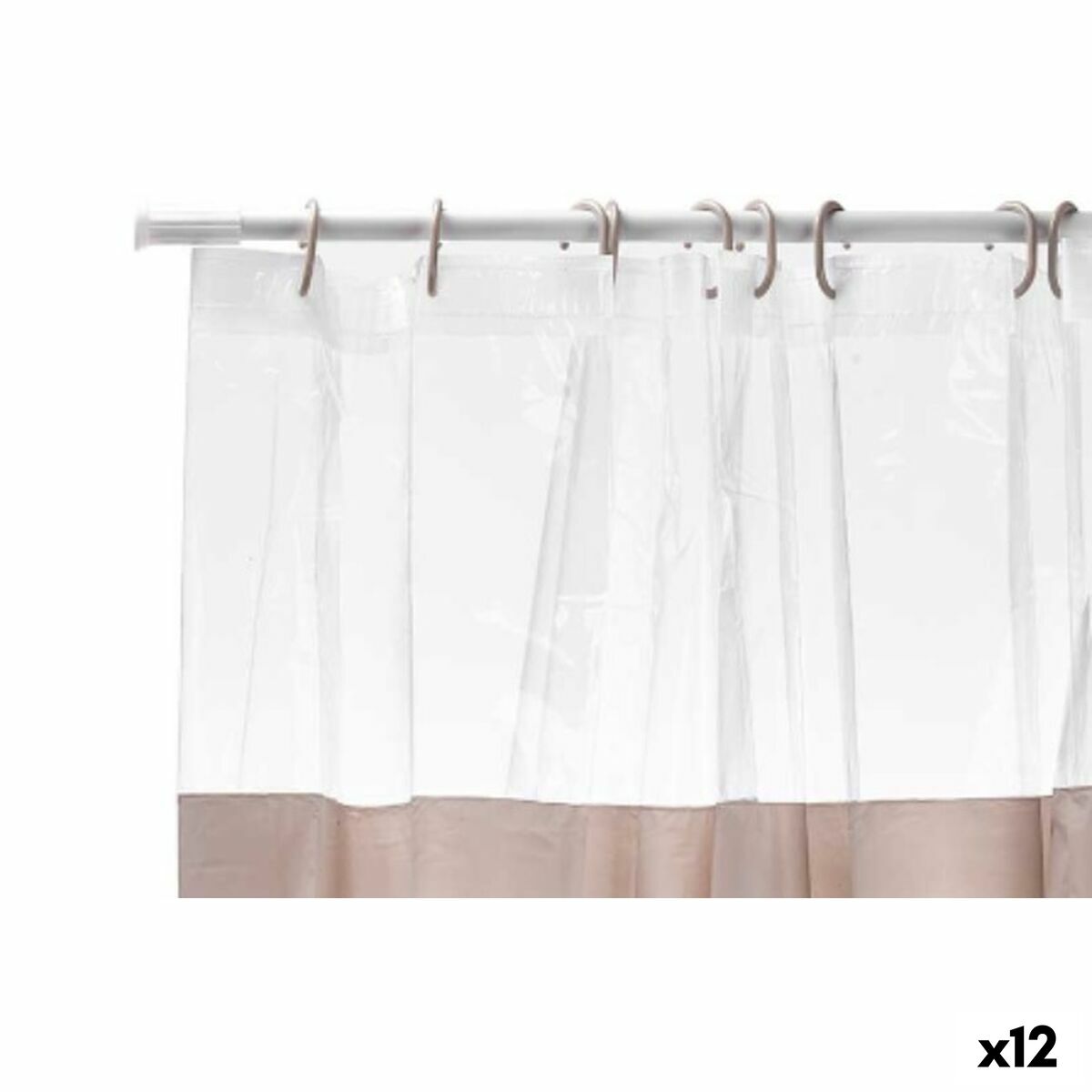 Cortina de Duche Berilo Bege Transparente Plástico PEVA 180 x 180 cm 16 x 28,5 x 4 cm (12 Unidades)