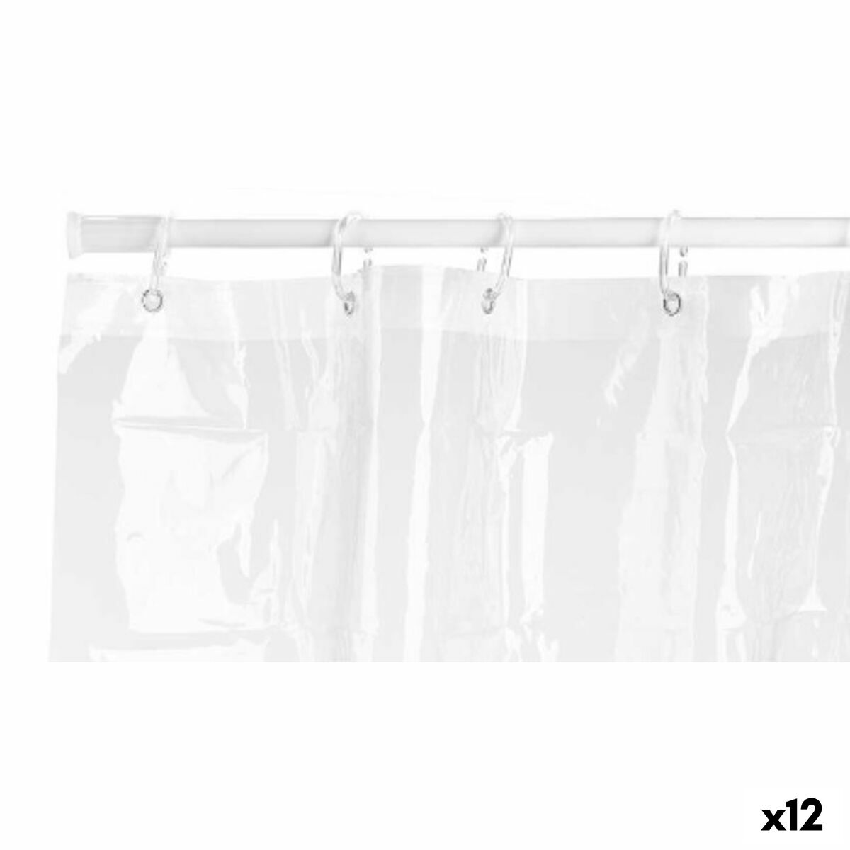 Cortina de Duche Berilo Transparente Plástico PEVA 180 x 180 cm 16 x 28,5 x 3,5 cm (12 Unidades)